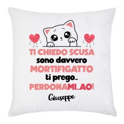 Federa per cuscino Ti chiedo scusa, sono mortifigatto! Perdonami, miao! Gatto triste! Personalizzata con nome! 