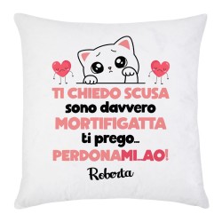 Federa per cuscino Ti chiedo scusa, sono mortifigatta! Perdonami, miao! Gatto triste! Personalizzata con nome! 