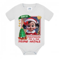 Body bimba bambina neonata Prontissima Primo Natale! Personalizzato con nome! Bebè con orecchie topino!