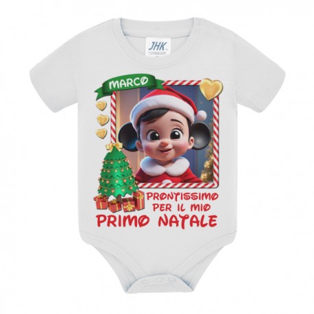 Body bimbo bambino neonato Prontissimo Primo Natale! Personalizzato con nome! Bebè con orecchie topino!