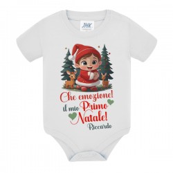 Body bimbo bimba Che emozione! Il mio Primo Natale! Personalizzato con nome! Bebè carino e renne!