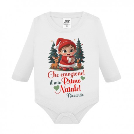 Body neonato manica lunga Che emozione! Il mio Primo Natale! Personalizzato con nome! 