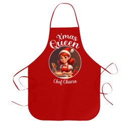 Grembiule rosso da cucina Xmas Queen Regina del Natale, idea regalo divertente chef cuoca, personalizzato con nome!
