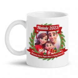 Tazza mug 11 oz Natale, famiglia cartoon! Personalizzata con anno e nomi di mamma, papà e bimbo o bimba!