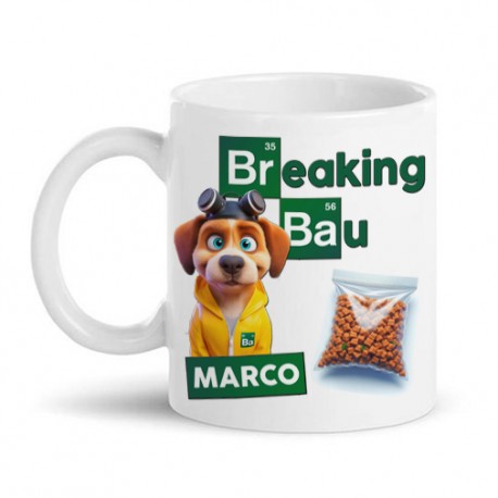 Tazza mug 11 oz Breaking Bau, cane divertente e croccantini, personalizzata con nome! Ispirata alla serie tv!
