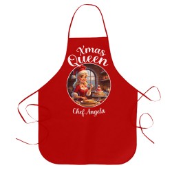 Grembiule rosso da cucina Xmas Queen Regina del Natale, regalo divertente chef cuoca, personalizzato con nome!
