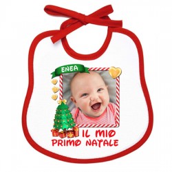 Bavaglino bimbo bimba bavetta Il mio Primo Natale! Personalizzato con la foto e il nome! Cornice caramella!