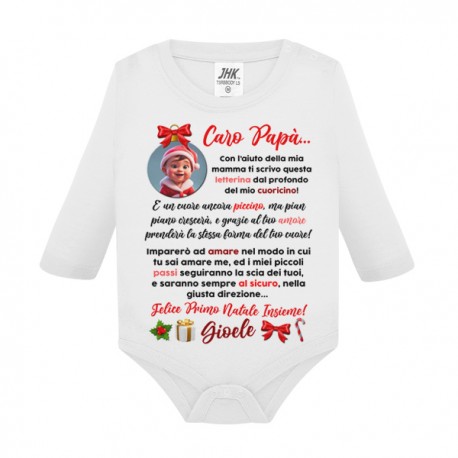 Body bimbo bimba manica lunga Caro papà, letterina primo Natale insieme! Personalizzato con nome! 