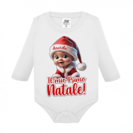 Body bimbo bimba manica lunga Il mio primo Natale! Personalizzato con nome sul cappellino!