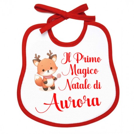 Bavaglino bimbo bimba bavetta Primo Magico Natale! Personalizzato con il suo nome! Renna carina! 