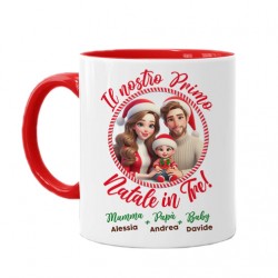 Tazza color mug 11 oz Primo natale in tre! Personalizzata con nomi, mamma papà e bimbo o bimba! Famiglia 1