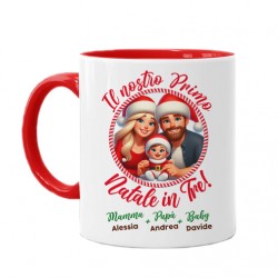 Tazza color mug 11 oz Primo natale in tre! Personalizzata con nomi, mamma papà e bimbo o bimba! Famiglia 2