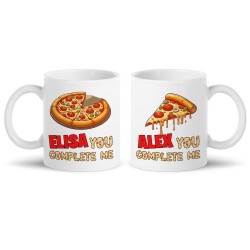 Coppia di tazze mug 11 oz Pizza You Complete Me, personalizzate con nomi! Regalo San Valentino! 