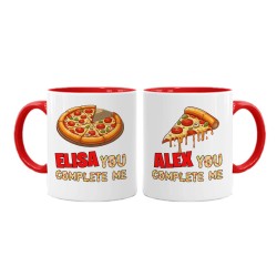Coppia di tazze color mug 11 oz Pizza You Complete Me, personalizzate con nomi! Regalo San Valentino! 