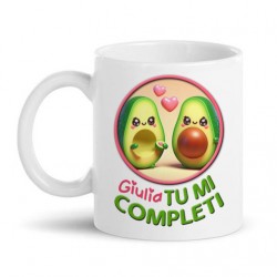 Tazza mug 11 oz Tu mi completi, avocado kawaii, personalizzata con nome, regalo ti amo amore san valentino!