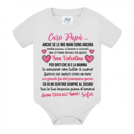  Body neonata San Valentino, Caro Papà io e mamma ti amiamo! Personalizzato con nome bimba! Festa dell'amore! 
