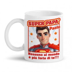 Tazza mug 11 oz Superpapà! Personalizzata con nome! Festa del papà supereroe cartoon!