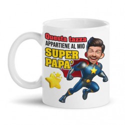 Tazza mug 11 oz Superpapà! Personalizzata con la sua foto nella faccia! Festa del papà divertente!
