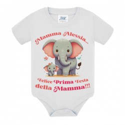 Body bimbo o bimba Felice Prima Festa della Mamma! Personalizzato con il nome! Famiglia elefantini carini!