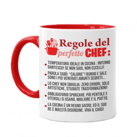 Tazza color mug 11oz Regole del perfetto chef! Lista divertente! Rossa! Cuoco in cucina, personalizzabile!