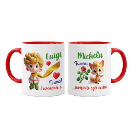Coppia di tazze mug 11oz color Principe e Volpe, frase romantica, ti amo! Personalizzate con nomi! San Valentino regalo amore!