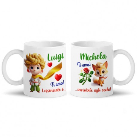 Coppia di tazze mug 11oz Principe e Volpe, frase romantica, ti amo! Personalizzate con nomi! San Valentino regalo amore!