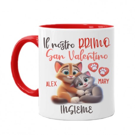 Tazza mug 11oz Il nostro primo San Valentino! Regalo romantico amore ti amo, personalizzata con nomi! Gattini!