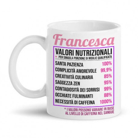 Tazza mug 11oz Valori nutrizionali moglie, personalizzata con nome! Regalo divertente amore ti amo San Valentino! 