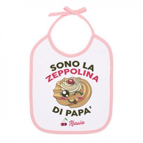 Bavaglino bimba bavetta Sono la zeppolina di papà! Personalizzato con il nome! Festa del papà! Bordino rosa!