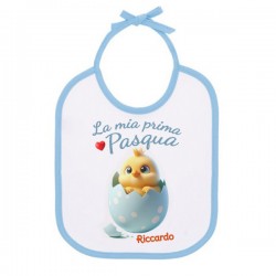 Bavaglino bimbo bavetta La mia prima Pasqua! Personalizzato con il nome! Pulcino e ovetto! Bordino azzurro!