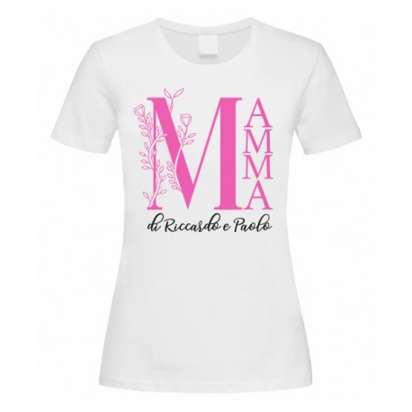 T-Shirt Maglietta Donna Mamma di, Festa della mamma, personalizzabile con nome o nomi di figli e figlie!