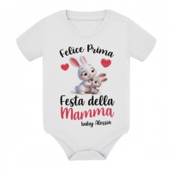 Body bimbo o bimba Felice prima festa della mamma! Personalizzabile con nome baby! Coniglietti carini!