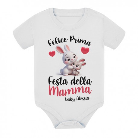 Body bimbo o bimba Felice prima festa della mamma! Personalizzabile con nome baby! Coniglietti carini!