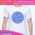 Pacchetto 15 t-shirt uomo CON STAMPA PERSONALIZZABILE, stampa tuo logo, foto, design! Colore bianco.