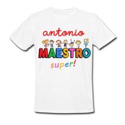 T-Shirt Maglietta Uomo Maestro super, personalizzata con nome! Idea regalo insegnante scuola!
