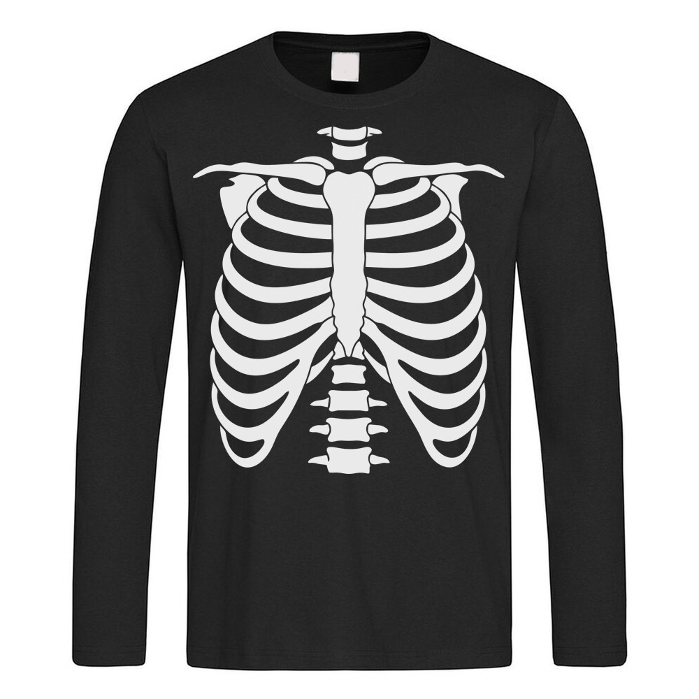 Maglietta Uomo Halloween Con Scheletro - Maniche Lunghe, Stampa 3D, Girocollo, Taglie Asiatiche
