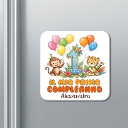  Set di 10 calamite magneti Primo Compleanno 1 anno, personalizzate con nome! Bomboniera festa bimbo! Scimmietta e tigrotto! 
