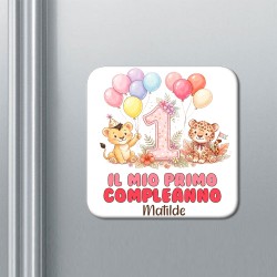  Set di 10 calamite magneti Primo Compleanno 1 anno, personalizzate con nome! Bomboniera festa bimba! Leoncino e tigrotto! 