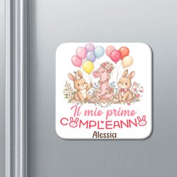  Set di 10 calamite magneti Primo Compleanno 1 anno, personalizzate con nome! Bomboniera festa bimba! Coniglietti!