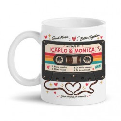 Tazza mug 11oz Mixtape audiocassetta vintage personalizzata con i vostri nomi, regalo romantico amore!