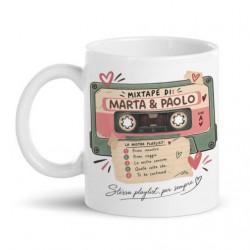 Tazza mug 11oz Audiocassetta vintage mixtape, personalizzata con i vostri nomi, regalo romantico amore!