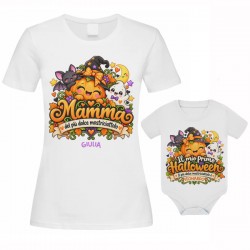 Pacchetto coppia t-shirt maglietta donna e body bimbo o bimba Primo Halloween! Personalizzato con nomi!